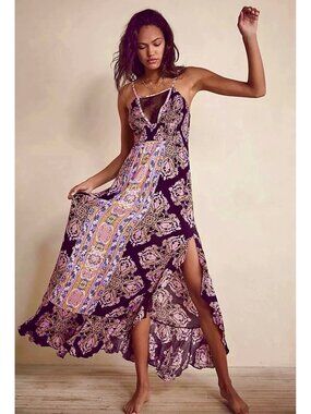 Free People That Moment Boho Ruffle Maxi Dress Sz M Flowy